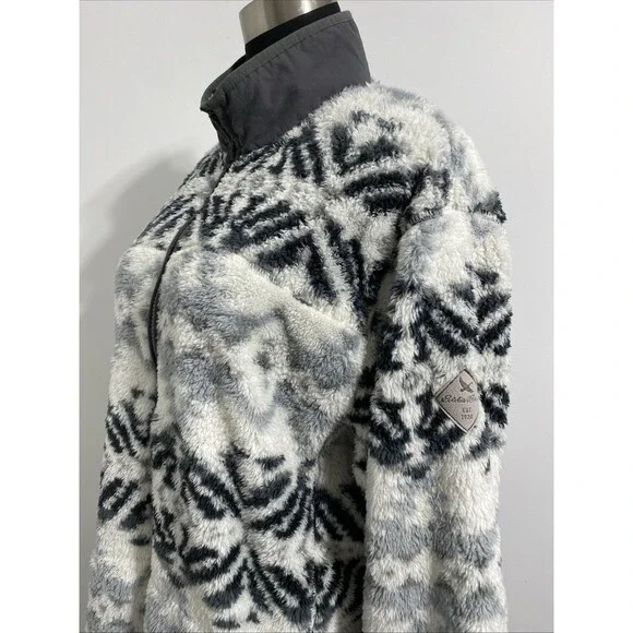 Eddie Bauer Pullover Mens Large Tall White Gray Black Plush Fuzzy Cozy Jacket - Picture 7 of 11